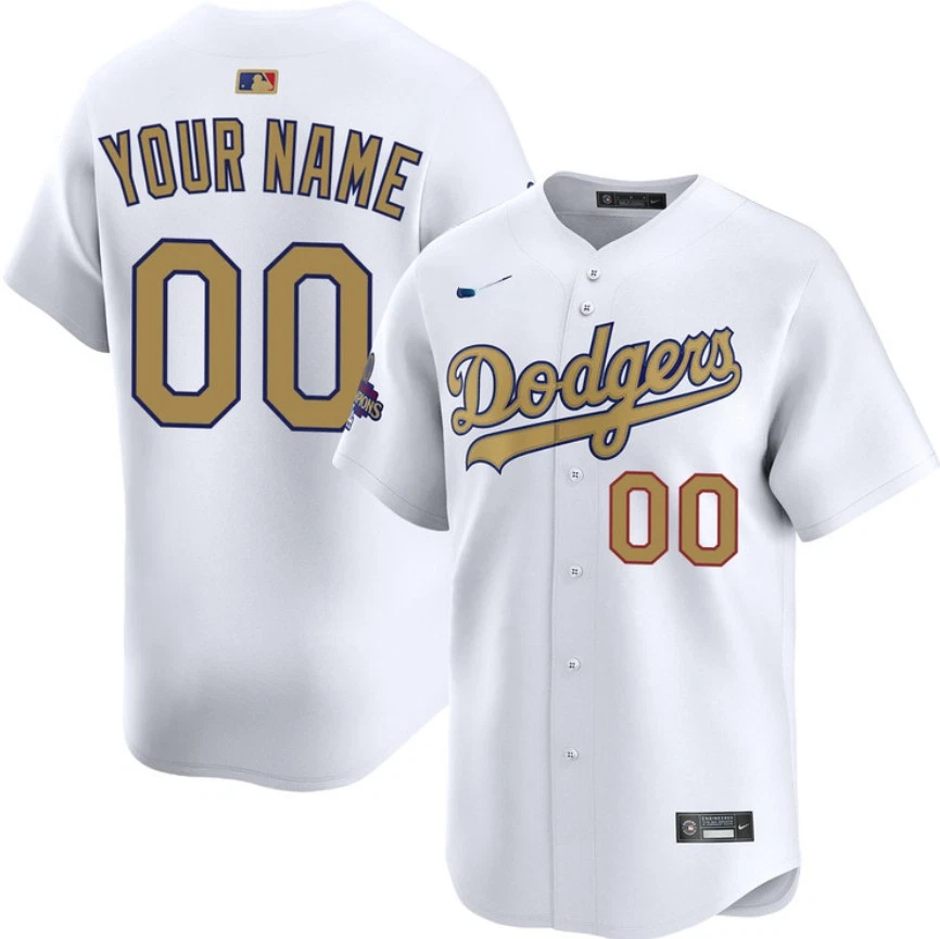 Men's Dodgers White 2025 Gold Collection  Jersey