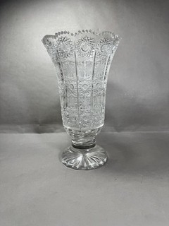 Vintage Bohemian Czech Crystal 10" Sawtooth Vase Hand Cut Queen Lace Lead Glass