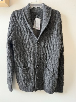 Paolo Mondo Mens Cardigan M Gray Cable Knit Wool Blend Shawl Collar Buttoned Top