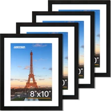 8x10 Picture Frame Set of 4 Black Photo Frames with Mat Wall Tabletop