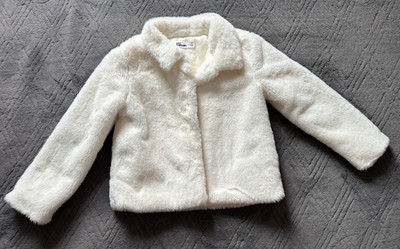 Epic Threads Size 4T Girls White/Ivory Fluffy Button Up Faux Fur Jacket