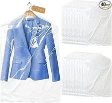 40 Pcs Dry Cleaner Clothes Covers Plastic Clear Garment Bags for Clothes 60x90cm
