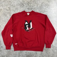 Vintage Bassett-Walker Sweatshirt Mens XL Red Penguin Ski Love Graphic USA 90s