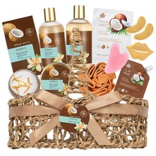Mothers Day Gifts for Mom, 12pcs Vanilla Coconut Bath and Body Gift Basket Se...