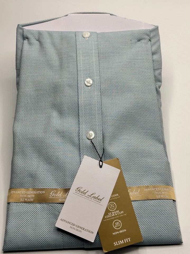 Camisa de vestir Roundtree Yorke Gold Label para hombre 14,5-32 ajuste ceñido azul sin planchar nueva con etiquetas Foto 3 de 3