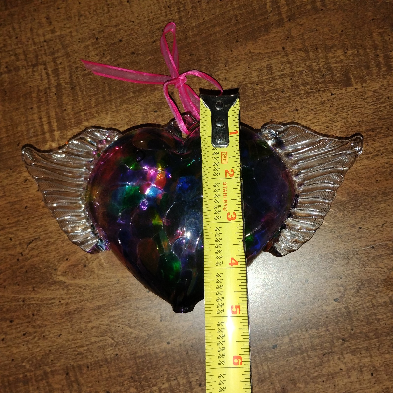 Stunning-Rainbow-Handcrafted-Art Glass-Heart W Wings-Suncatcher-Hanging Decor