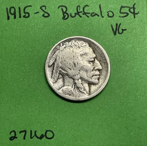 1915-S Buffalo 🦬 Indian Head Nickel 5c Vg Very Good Semi-Key Date US Coin