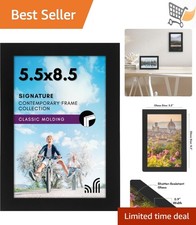 5.5x8.5 Picture Frame Wooden Gallery Style Shatter-Resistant Glass Black