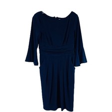 Eliza J navy blue stretch midi tulip bell sleeve evening office midi dress 6