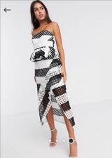 ASOS Unique Black & White stripe lace midi dress US Size 6 NWT