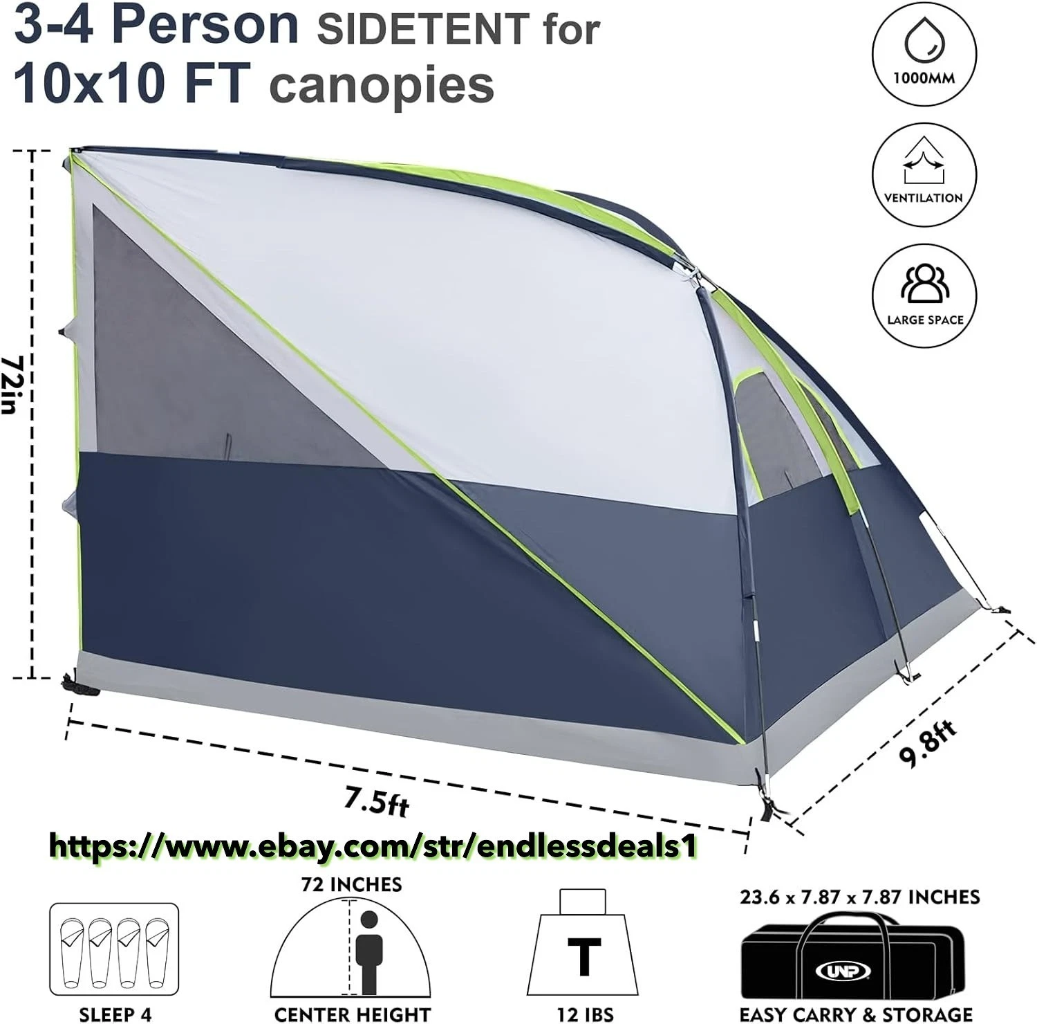Tent for 10' X 10' Canopies Tent Camping Cube | Pop up Canopy Side Easy Set up,