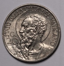 1937 Vatican City 20 Centesimi Coin Pius XI AU KM#?3