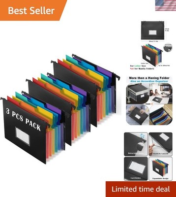 7-Pockets Hanging File Folder with Retractable Hooks for Filing Cabinet, Lett...