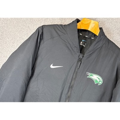 Nike Black Bomber Goose Down Jacket with Green Logo Spell Out Womens Size XL