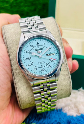 Seiko 5 Automatic 21 Jewels Ice Tiffany Blue Dial Day Date Mens Watch