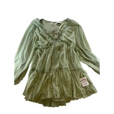 Size 8 ASOS DESIGN Sage Green Embroidered Swiss Dot Tiered Lace Trim Mini Dress