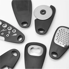 Kitchen gadgets: vegetable peeler, herb cutter, garlic press, and more.