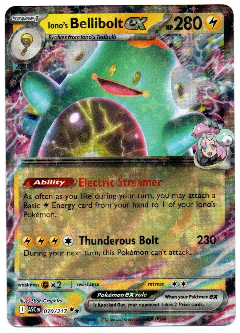 Iono's Bellibolt ex 070/217 Double Rare Ascended Heroes Pokemon Holo Near Mint