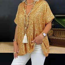 Ladies Glitter Sequins Baggy Tops Blouse Christmas Party UK Tee Shirts PLUS SIZE