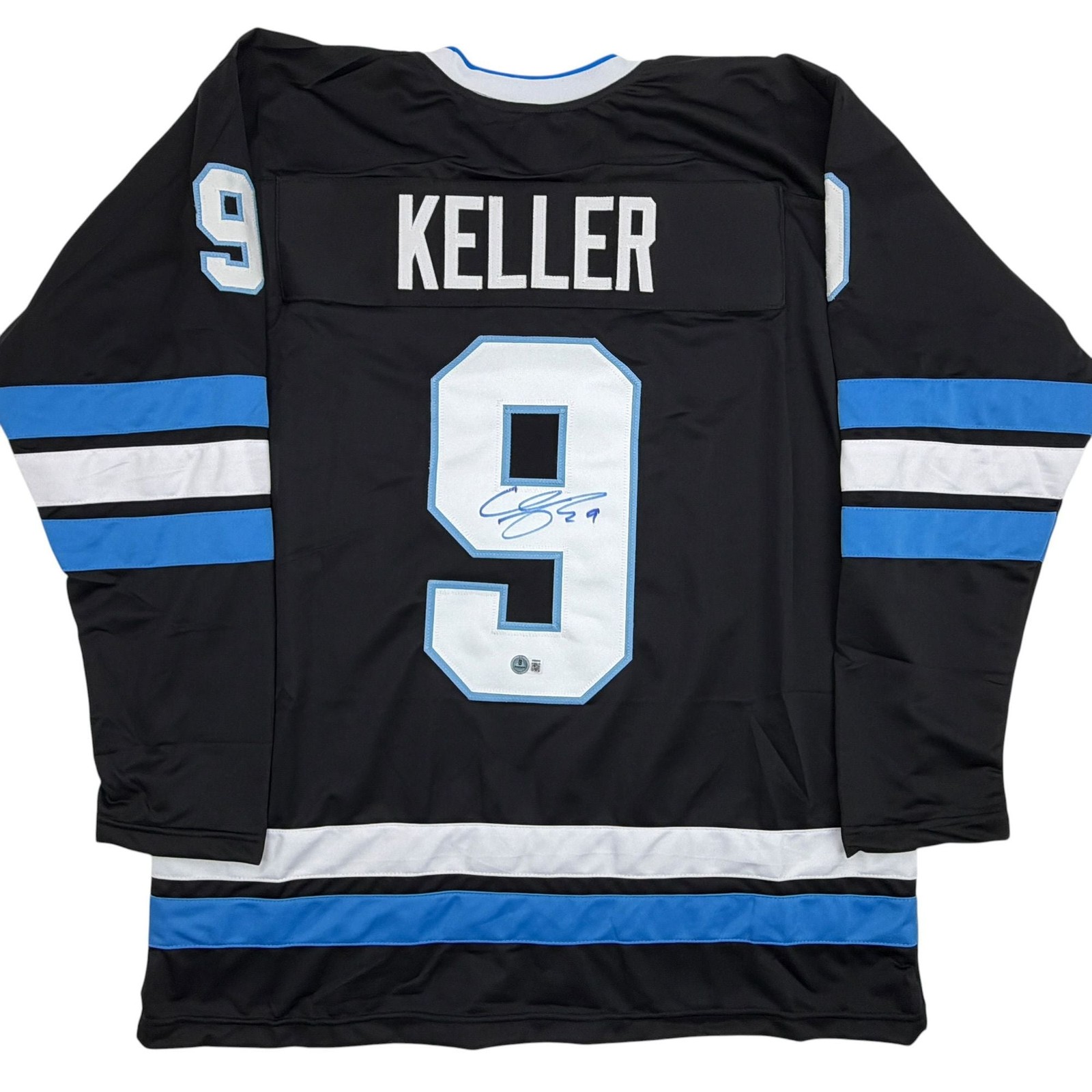 Autographed/Signed Clayton Keller Utah Black Hockey Jersey Beckett BAS COA