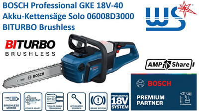 BOSCH Akku-Kettensäge GKE 18V-40 Professional 06008D3000 Solo Brushless 40 cm