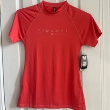 Rip Curl Short Sleeve Golden Rays Surf Rashguard Top Womens XS Coral UPF 50 NWT