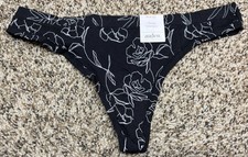 Auden "Black Sketched Floral" Cotton Blend Thong. Size: M 8-10 .