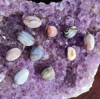 Natural Botswana Agates, 91g Lot Of 10, Beautiful Banded Botswana Agates 