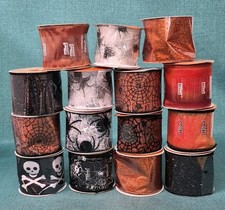 Lot of 15 Wired Halloween Ribbon Lot 2.5"  4 Yards Each         