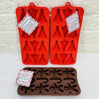 Lot 3  NEW  Novelty Silicone Ice Cube Tray Candy Mold Christmas Tree Candy Cane