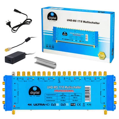 HB-DIGITAL Multiswitch digitale SAT PMSE 17/8 con alimentatore per FullHD HDTV 3D HD+ sky 17-8