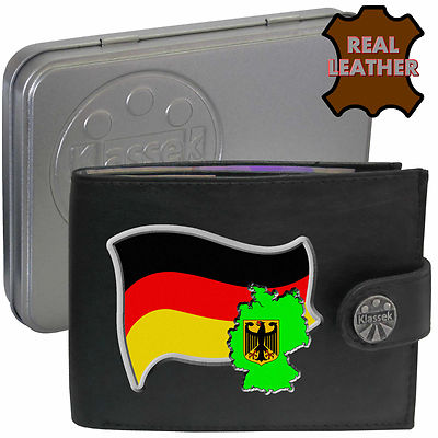 Deutsche Herren weiche Echtleder Geldbörse Deutschland Flagge Karte Emblem Männer Geschenkdose RFID
