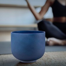 8 inch Indigo Colored Frosted A Third Eye Chakra Quartz Crystal Singing Bowl