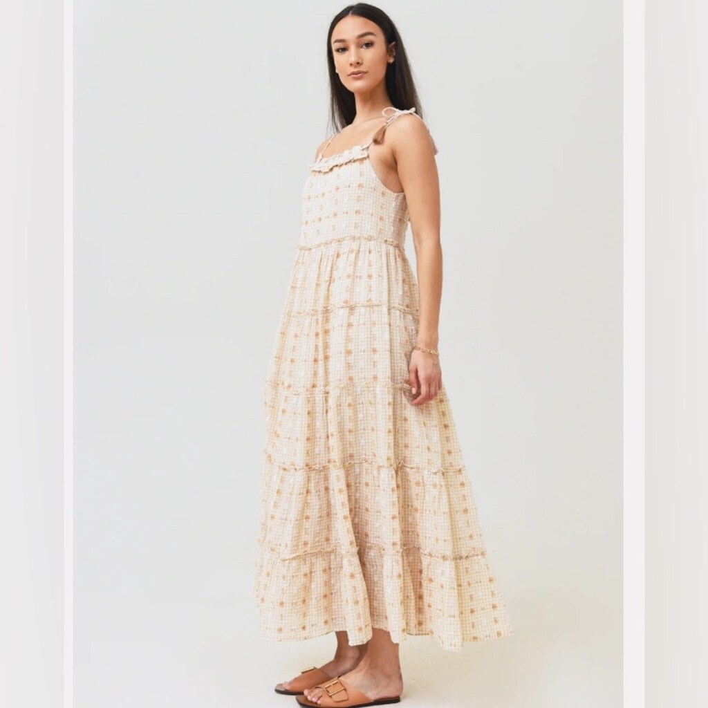 SAYLOR Women's Bennett Dress Yellow Gold Thread Throughout Embroidery Small
