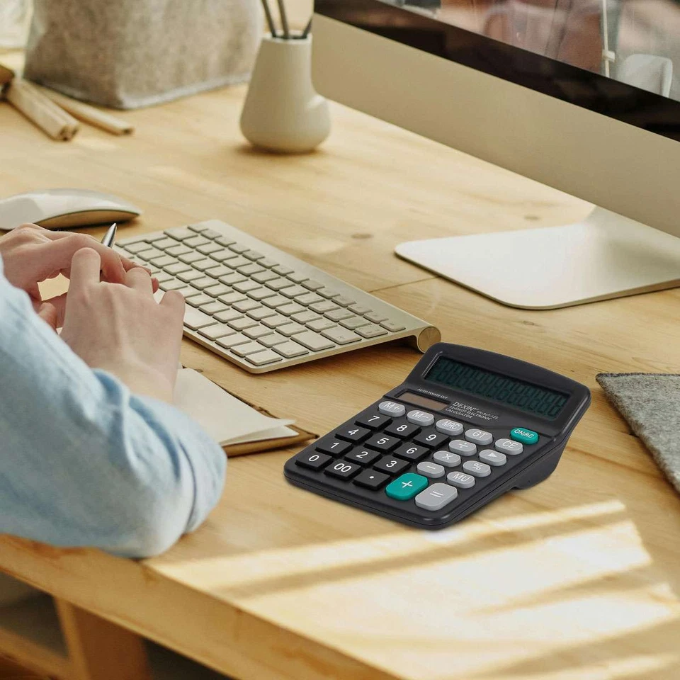 12-Digit Desktop Calculator Solar Battery Big Button Dual Power Large Display - Image 4 of 4