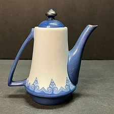 Blue & White Porcelain Tea Pot for One Bombay Co Arabesque Tile Pattern VTG 6"