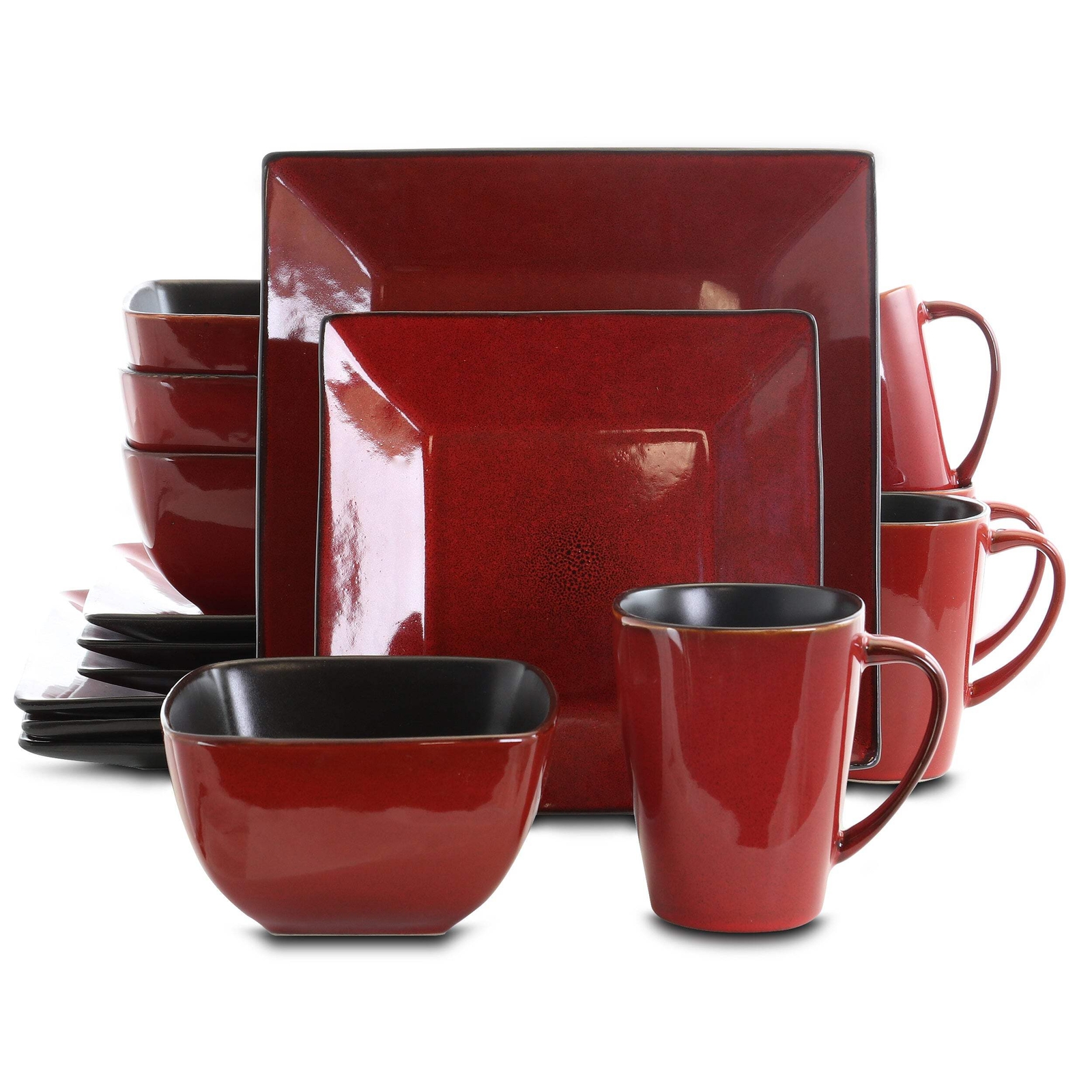 Complete Dinnerware Set Elama Harland Loft 16 pc Square Red Stoneware Complete Dinnerware Set 4 ...