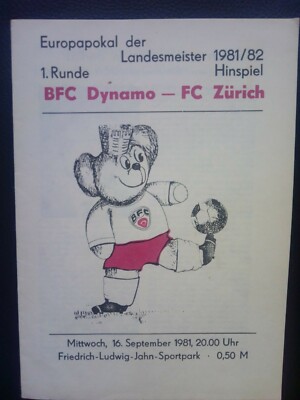 Billet Historique BFC Dynamo Vs FC Zurich (1981) : Souvenir EC RDA Football