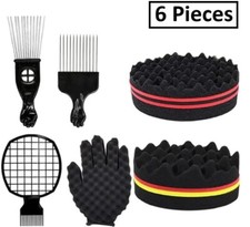 Hair Sponge Set, Magic Hair Twist Curl Sponge Glove, Afro Hair Sponge Barber, 6