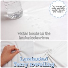 LAMINATED Towelling Fabric Waterproof Cotton Terry for Sanitary Nappy Cot Sheet