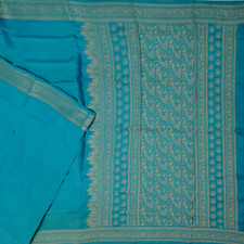 Vintage Blue 100 Pure Silk Sarees Woven Long Pallu Sari 5YD Craft Decor Fabric