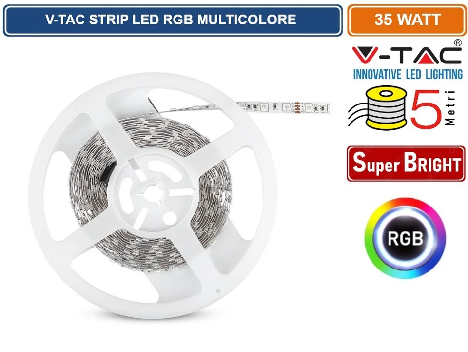 V-TAC VT-5050-60 STRISCIA LED FLESSIBILE 35W SMD RGB 60 LED/METRO 12V 5 METRI - Immagine 3 di 3