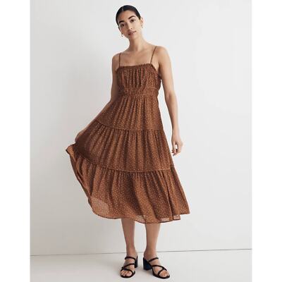 brown tiered midi dress Naura Shirred Tiered Midi Dress - Cognac Floral
