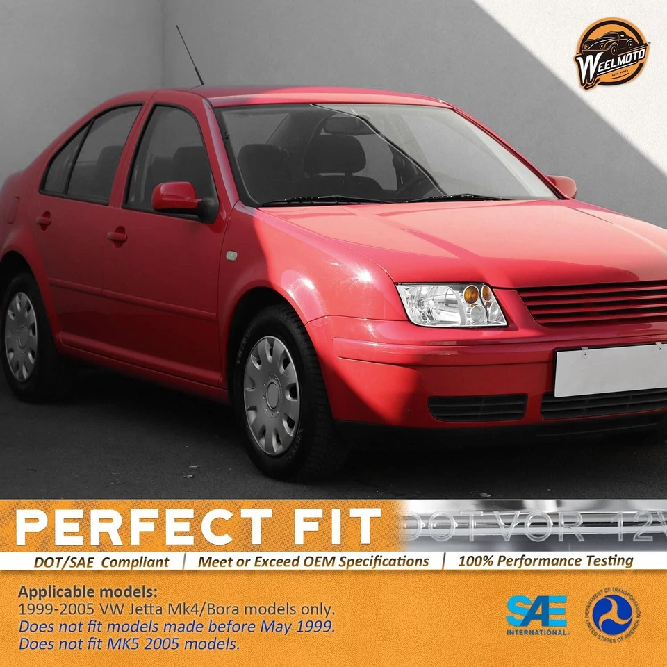 WEELMOTO Headlights For 1999-2005 Volkswagen Jetta Bora Headlamps Left+Right Foto 2 de 4