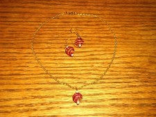 Girl's Jewelry Set 14" Necklace with 3/4" Pendant Pierced Earrings 3/4" Long
