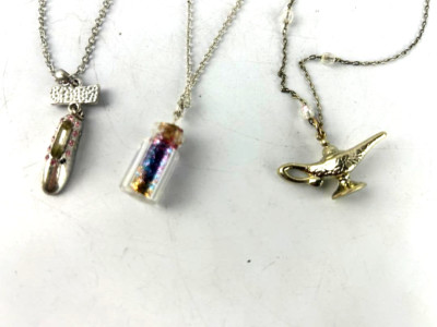 3 Disney Necklace/Pendant  Genie Lamp, Bottle with Sparklins, Cinderella Slipper