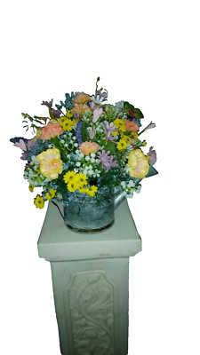 Beautiful Wild Flowers silk Arrangement In Rustic Galvanized Water Can