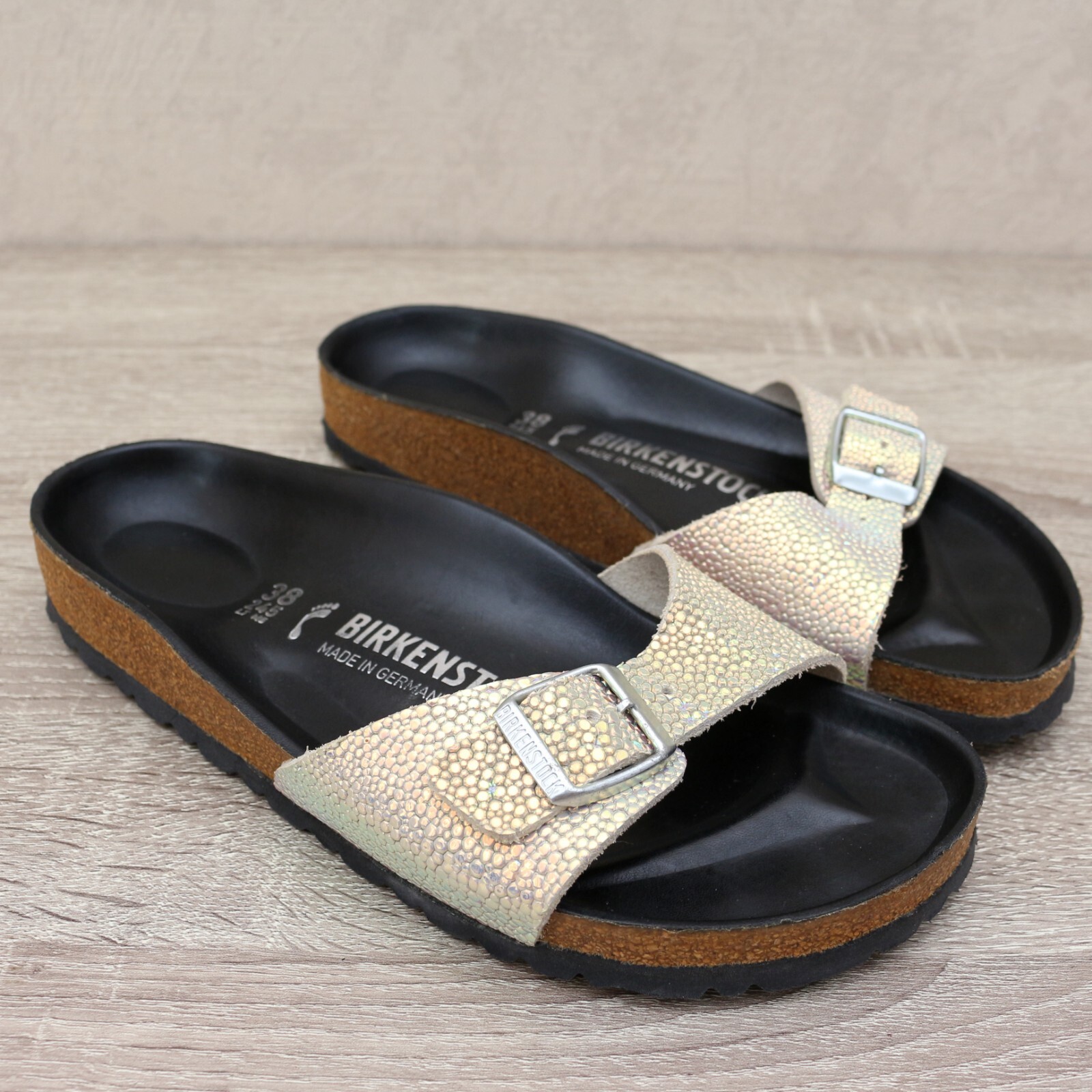 Rare! Birkenstock Madrid Ombre Pearl Silver Exquisite Leather Iridescent Sandals