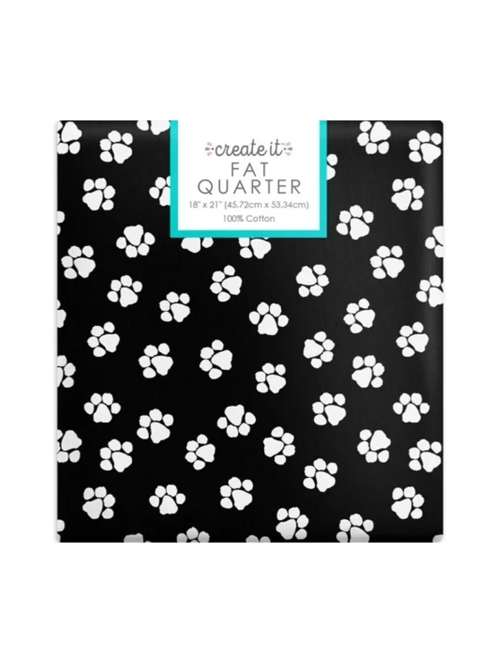 Create It Animal Paws Fat Quarter, 18 x 21 inches, Black with White Paws - Image 1 of 1