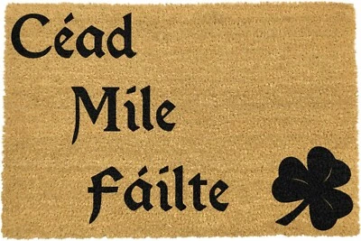 Cead Mile Failte Felpudo Trébol Natural Coir Negro Impresión Interior Exterio... - Imagen 1 de 2